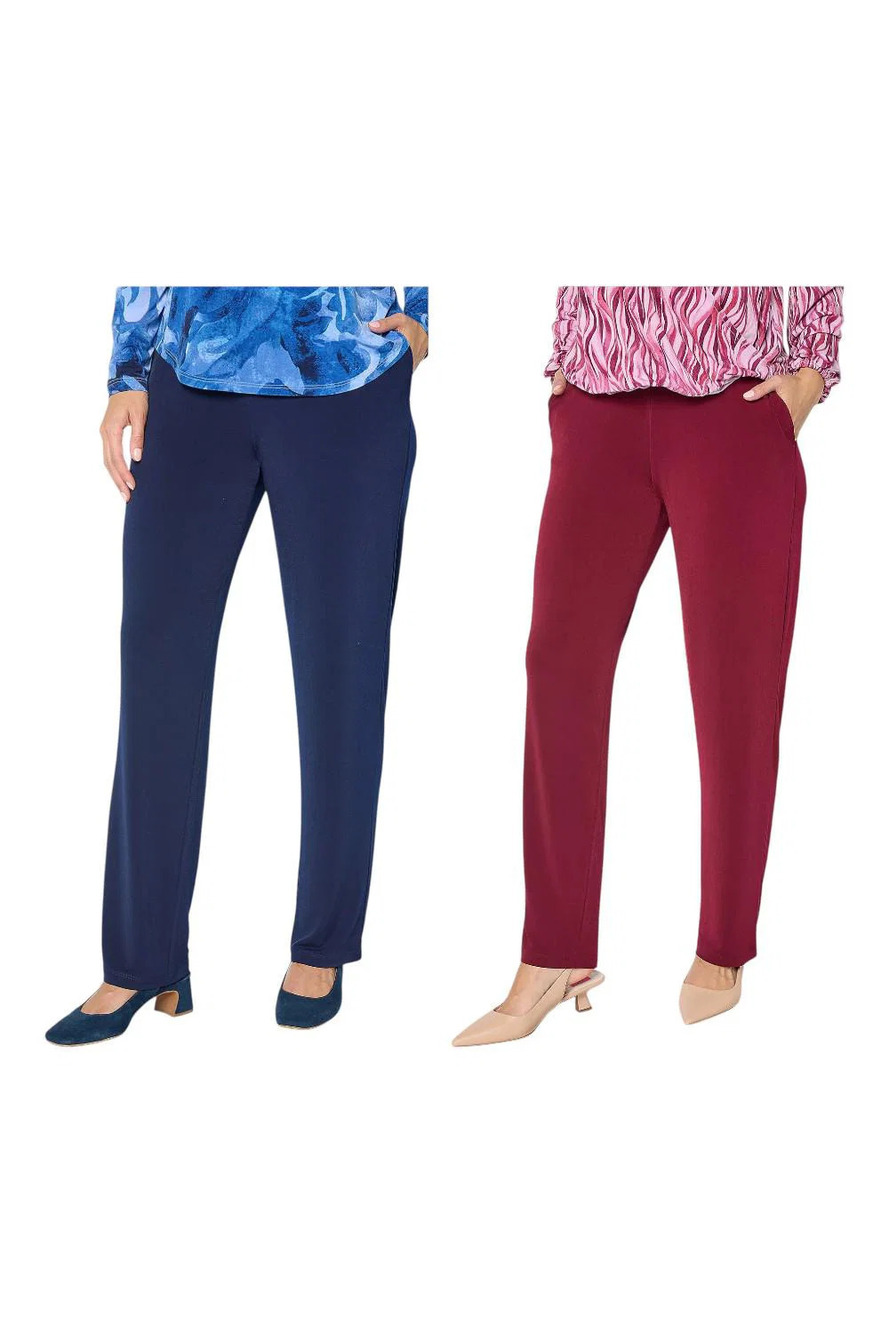 Susan Graver Women's 2-pack Liquid Knit Pants Garnet/Navy - Regular